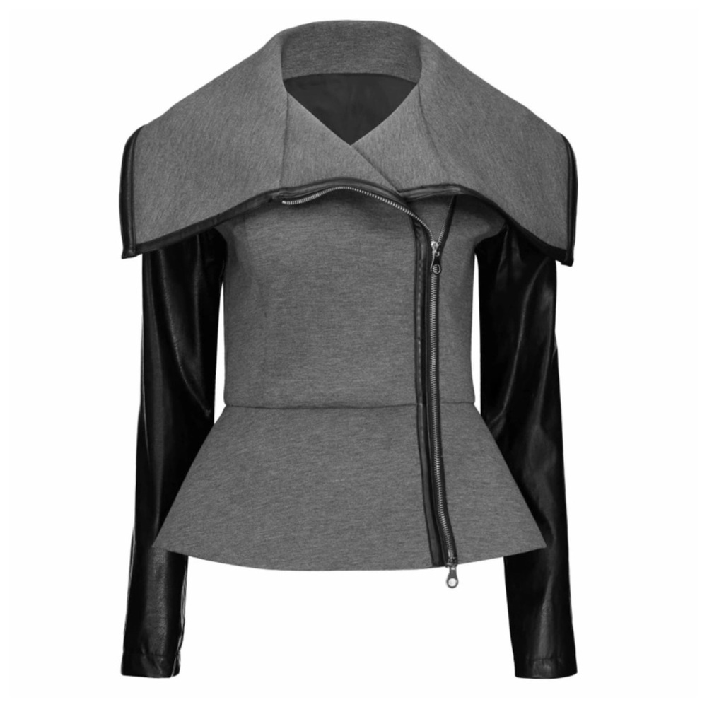 Gray & Black Asymmetrical Vegan Leather Jacket